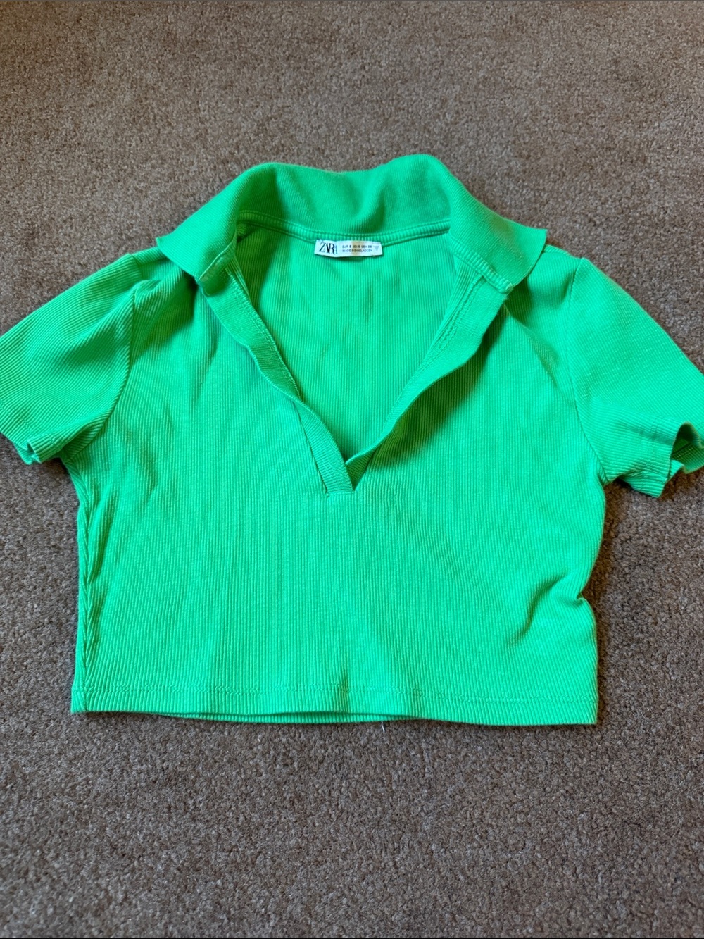 Zara crop top  Neon Green Ribbed Polo Crop Top